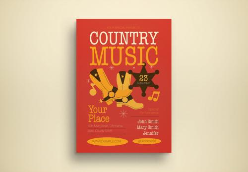 Red Yellow Chocolate Line Art Flat Design Country Music Flyer Layout 643519400