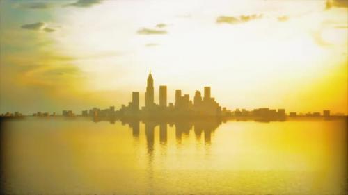 Videohive - Downtown Cityscape at Sunset in Fog - 48368234