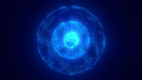 Videohive - Blue energy glowing sphere futuristic atom from magic particles and energy waves background - 48368260