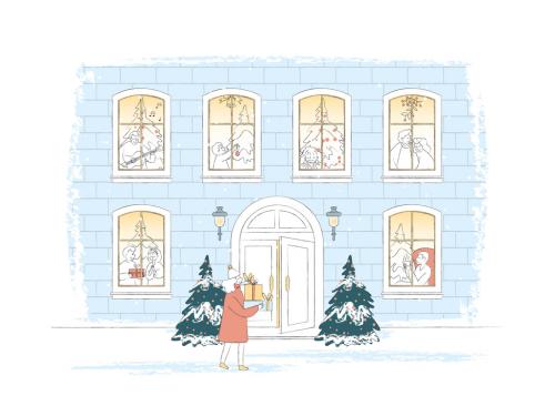 Christmas Scene Illustration of Giving Christmas Gift to Family 642128370
