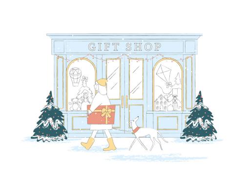 Christmas Scene Illustration of Christmas Shopping Giftshop 642128368