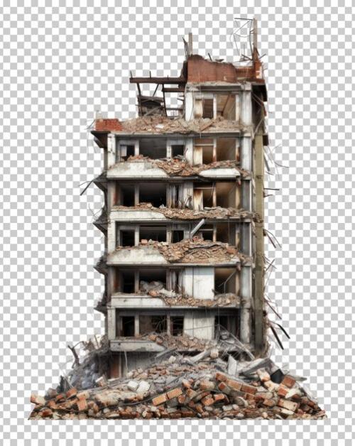 Premium PSD | Destroyed or demolished building isolated on transparent background Premium PSD