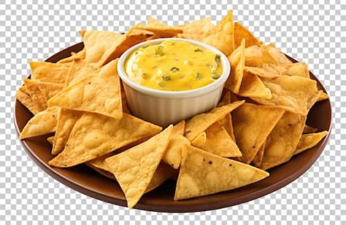 Premium PSD | Nachos with cheese dipping sauce isolated on transparent background Premium PSD