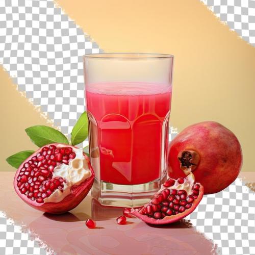 Premium PSD | A glass of red juice with a red liquid and a pomegranate on it. Premium PSD