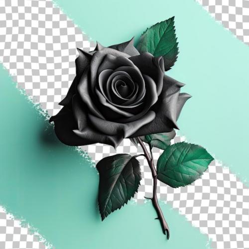 Premium PSD | Horizontal floral poster greeting cards headers and website featuring an isolated black rose with a green leaf on a transparent background Premium PSD