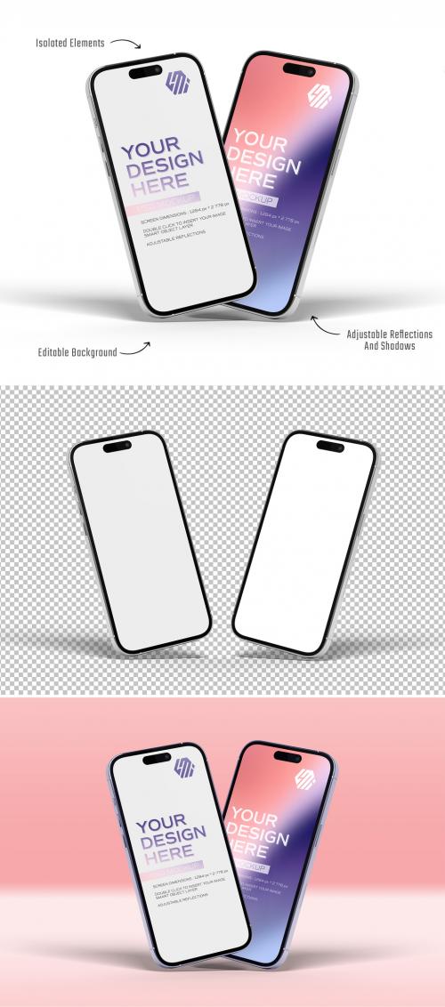Two Isolated Smartphones With Shadows Mockup 641978436