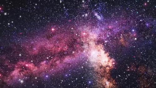 Videohive - Space exploration through outer space towards glowing milky way galaxy. Animation of flying through - 48305036