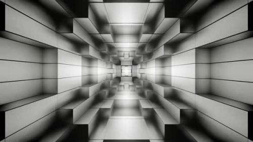 Videohive - Gray And Black Neon Glowing Sci-Fi Spiraled Room Background Vj Loop In HD - 48317825
