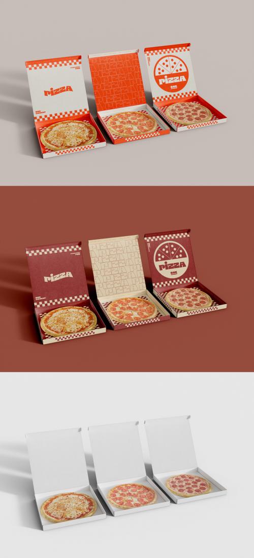 Three Opened Pizza Boxes Mockup 641778207