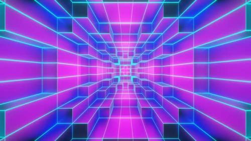 Videohive - Pink And Cyan Neon Glowing Sci-Fi Spiraled Room Background Vj Loop In HD - 48317830