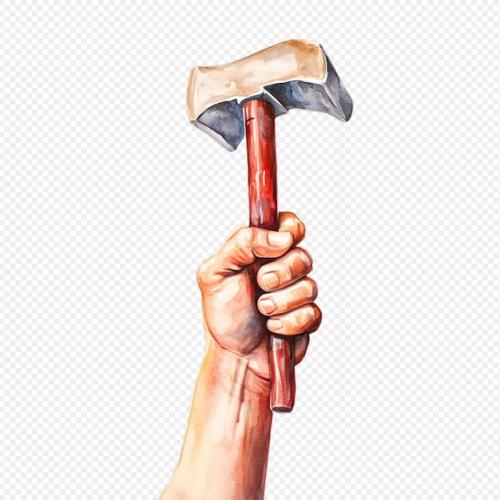 Premium PSD | Hand with hammer watercolor Premium PSD