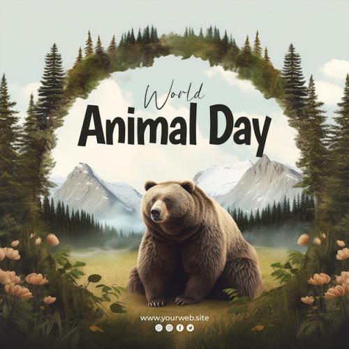 Premium PSD | World animal day social media post design with bear background Premium PSD