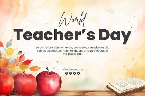 Premium PSD | World teacher's day background and banner design watercolor style Premium PSD