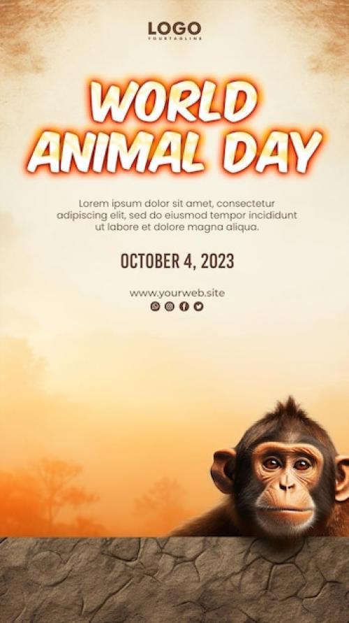 Premium PSD | World animal day background and animal poster with monkey background Premium PSD