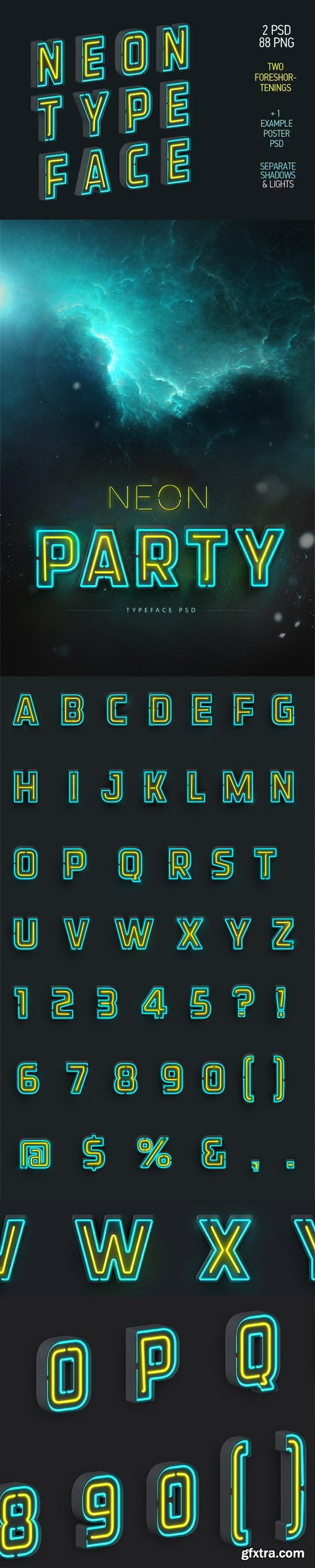 Neon Typeface PSD + PNG Templates