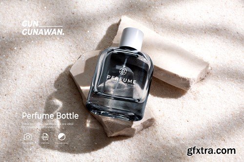 Perfume Bottle on Stone and White Sand Background KASQ3HD