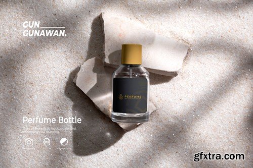 Perfume Bottle on Stone and White Sand Background 6E5R86U