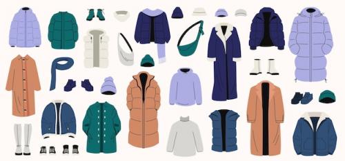 Premium Vector | Winter clothes set cartoon winter wardrobe with casual and elegant clothing male and female cold weather outfits vector winter wardrobe with footwear coats bags warm hats and sweaters Premium PSD