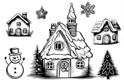 Premium Vector | Christmas hand drawn doodle icon set merry xmas happy new year symbol retro sketch style cute house Premium PSD