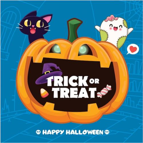 Premium Vector | Vintage halloween poster design with vector cat ghost and jack o lantern character Premium PSD