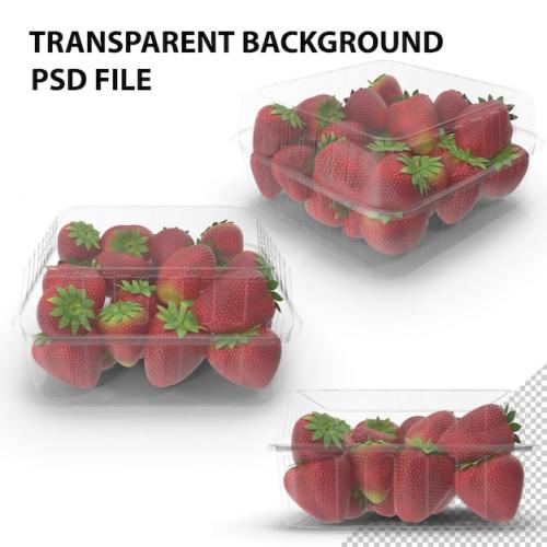 Premium PSD | Strawberries in closed plastic transparent food container png Premium PSD