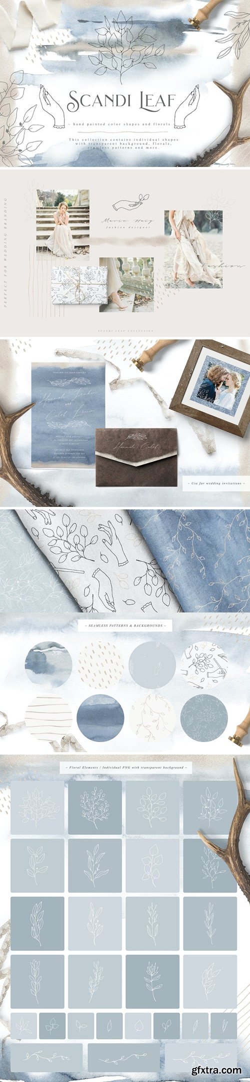Scandi Leaf Watercolor Light Blue Gold Collection CC3L3LY