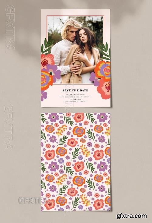 Save the Date Floral Template with Photo 529492391