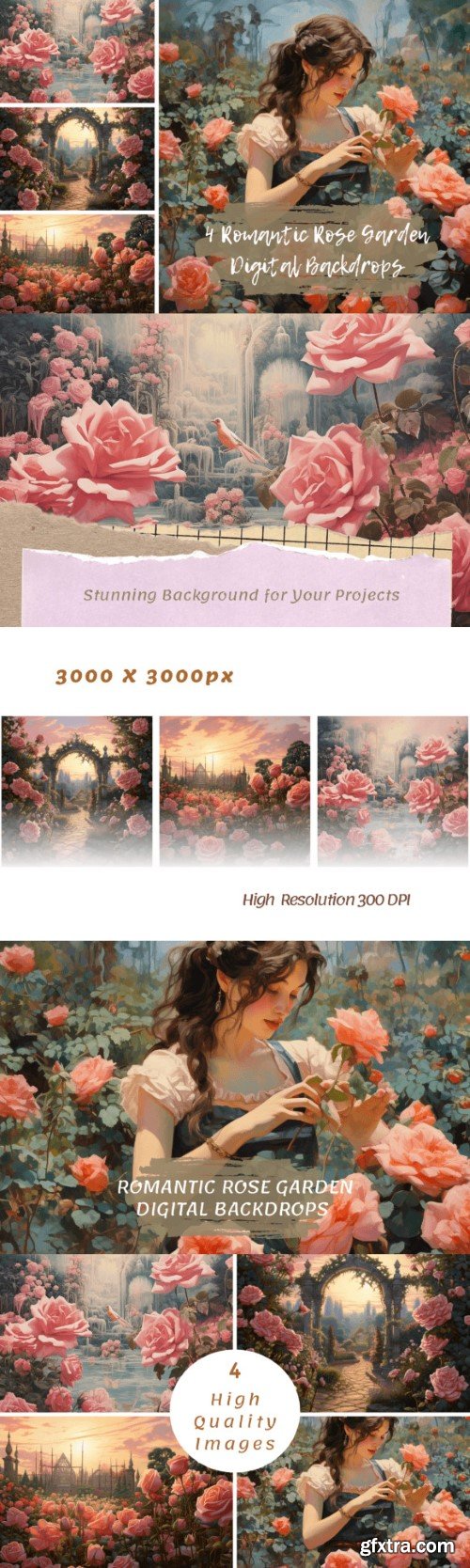 Romantic Rose Garden Digital Backdrops