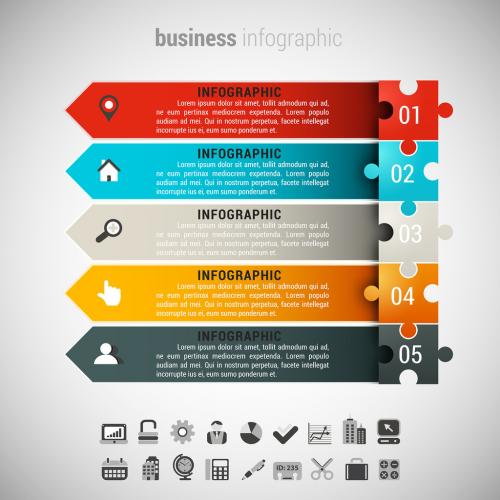 Adobe Stock - Puzzle Piece and Arrow Element Business Infographic with Grayscale Icon Set - 124640637