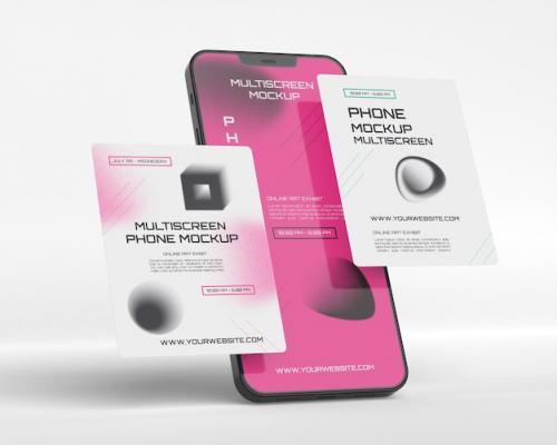Premium PSD | Phone multiscreen gravity mockup Premium PSD