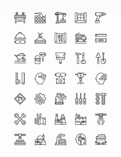 Adobe Stock - 35 Black and White Construction and Industry Icons - 125418581