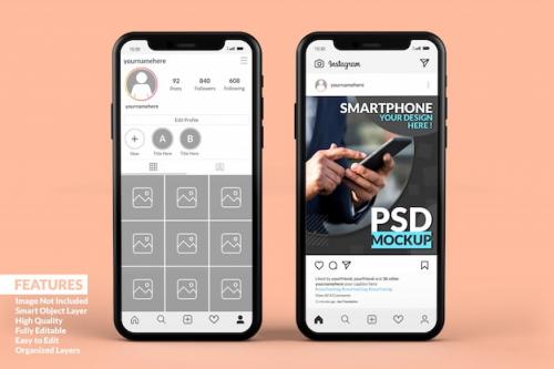Premium PSD | Instagram post template on smartphone mock ups premium Premium PSD