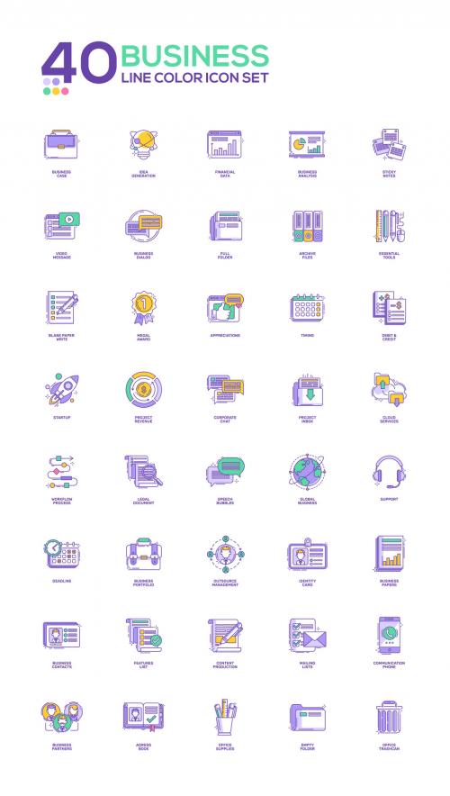 Adobe Stock - 40 Purple Outlined Business Icons - 125544694