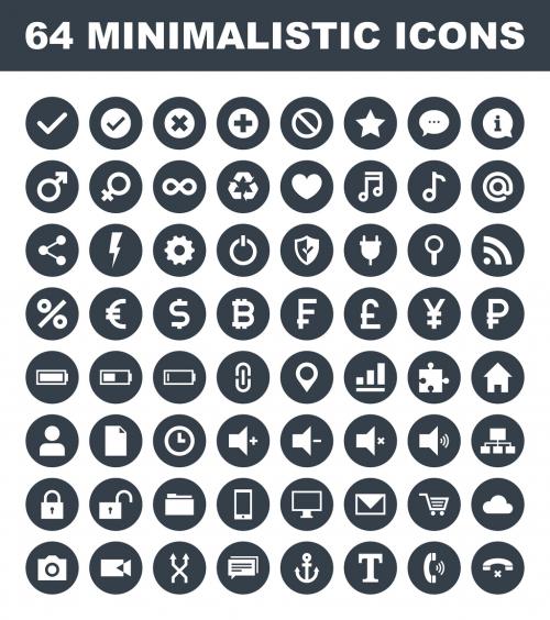 Adobe Stock - 64 Flat Circular Minimalist Icons - 132269974