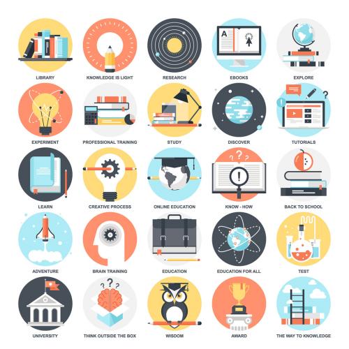 Adobe Stock - 25 Detailed Circular Education and Learning Icons - 132360454