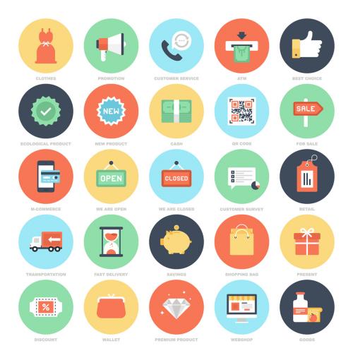 Adobe Stock - 25 Flat Colorful Shopping Icons 2 - 132360572