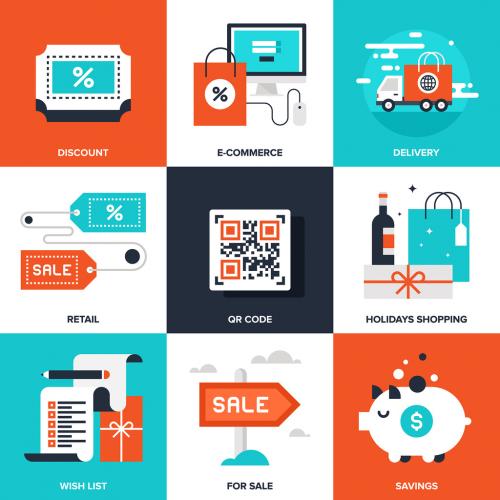 Adobe Stock - 9 Four-Color Square Shopping Icons 2 - 132369021