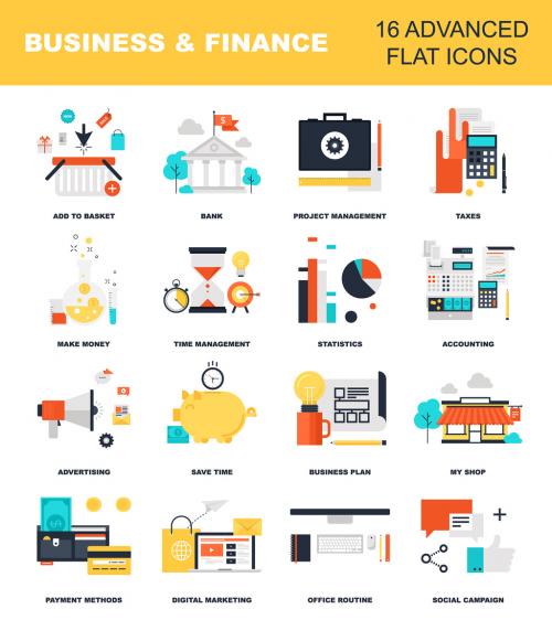 Adobe Stock - 16 Flat Colorful Business Icons - 132369139