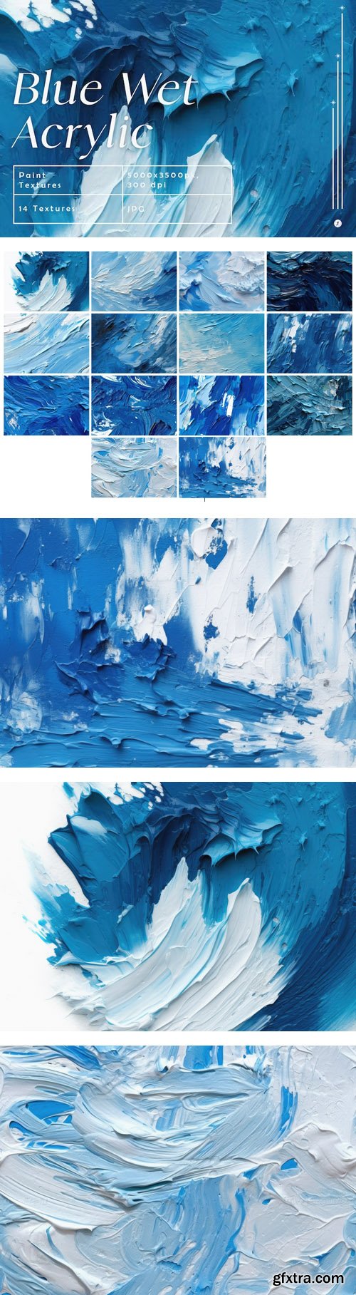 14 Blue Wet Acrylic Paint Textures