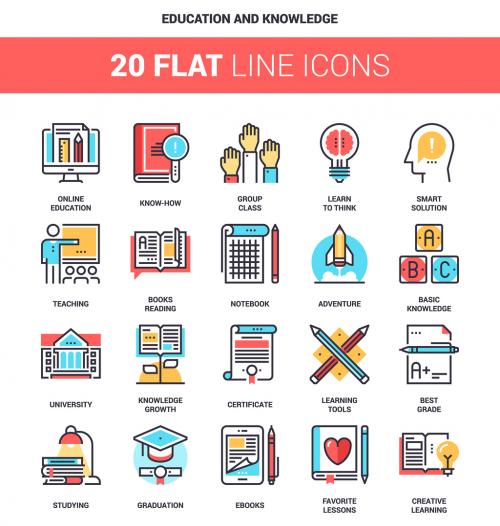 Adobe Stock - 20 Five-Color Line Art Education Icons - 135221526