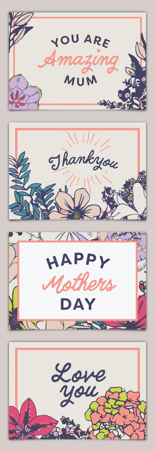 Adobe Stock - 4 Floral Mother's Day Card Layouts - 141788730