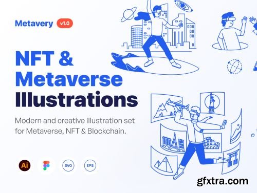 Metavery - Metaverse, NFT & Blockchain Illustration Set Ui8.net