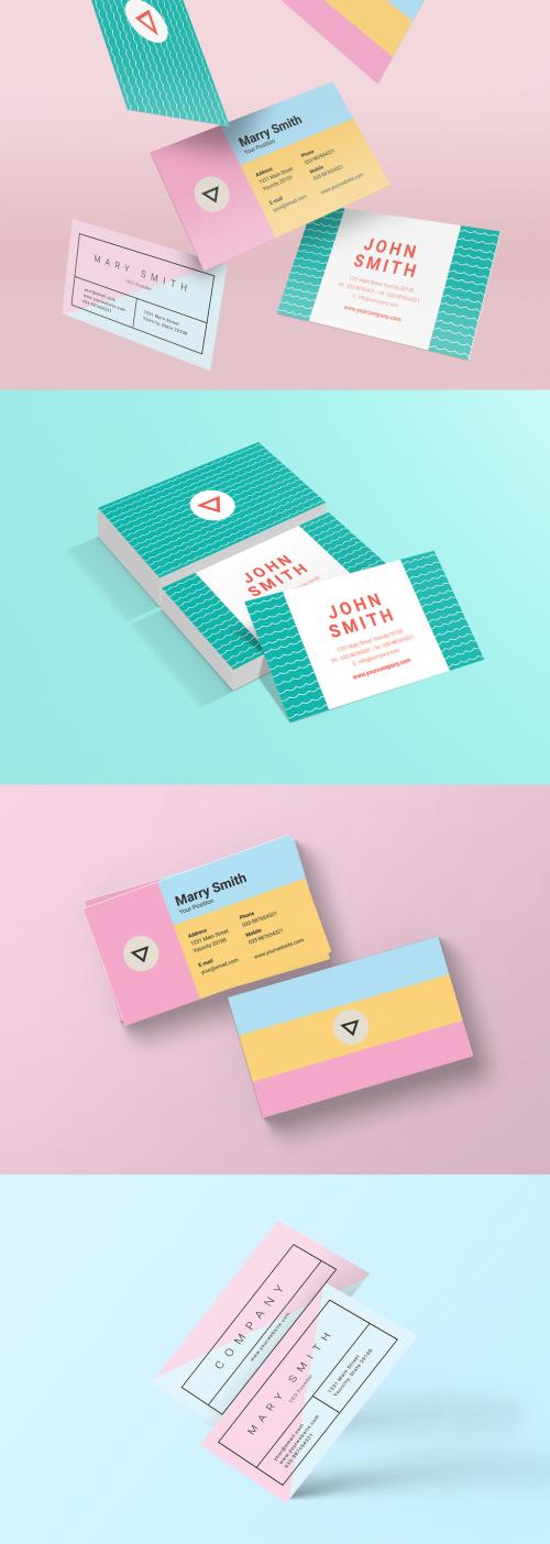 Adobe Stock - Three Colorful Pastel Business Card Layouts - 160002778