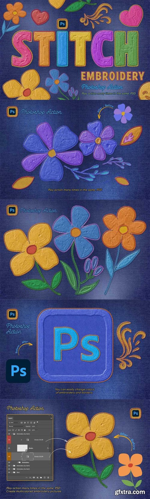 CreativeMarket Embroidery Photoshop Action 58621023