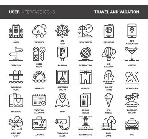 Adobe Stock - 30 Line Art Travel Icons 1 - 169125355