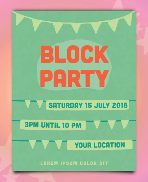 Adobe Stock - Block Party Poster Layout with Green and Orange Accents - 172751663