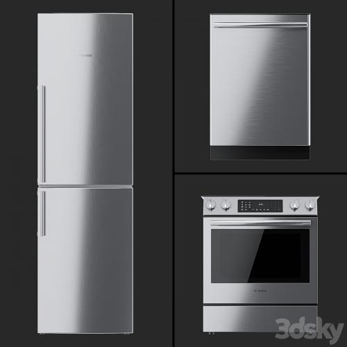 Bosch - HEI8056U cooker, B11CB50SSS refrigerator and SHX3AR75UC dishwasher.