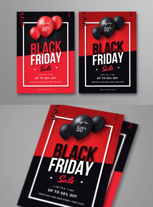 Adobe Stock - Black Friday Sale Flyer with Balloons in Two Layouts - 180923706