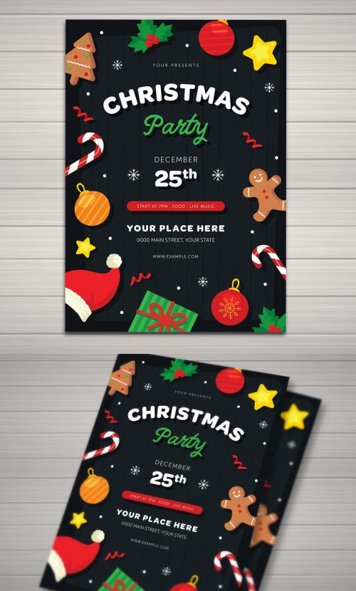Adobe Stock - Christmas Party Flyer with Festive Vector Illustrations - 180924063