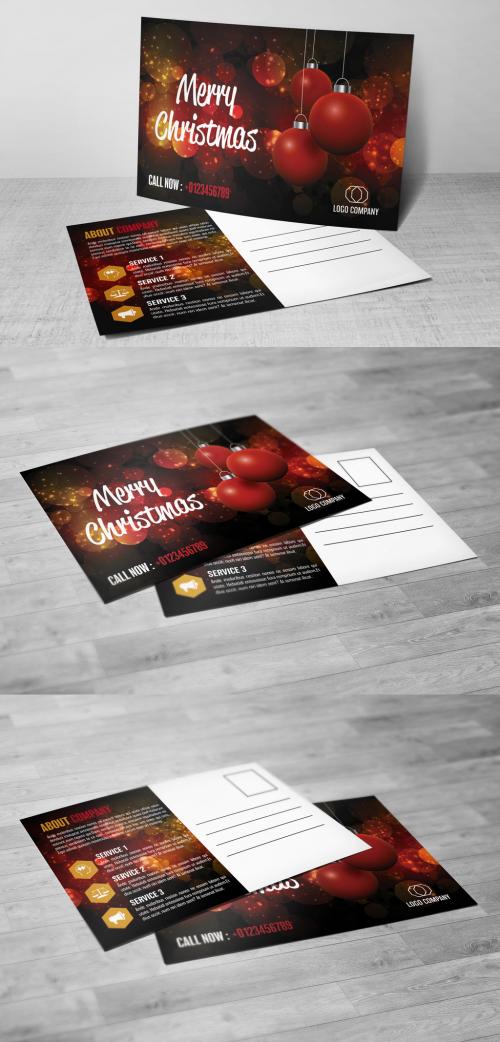 Adobe Stock - Christmas Postcard Layout with Red Ornaments - 181532568